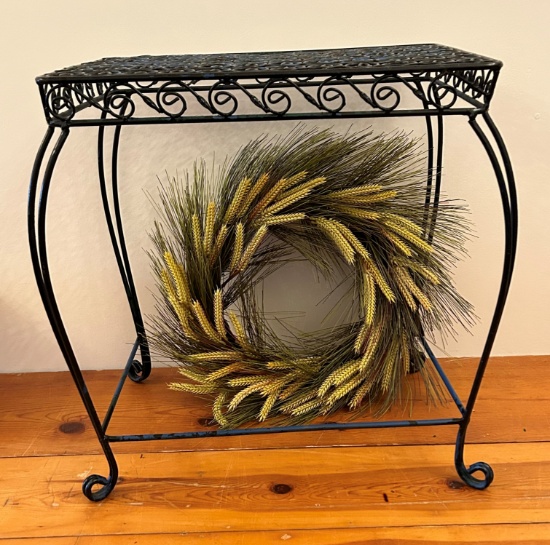 NEWER IRON END TABLE AND WALL HANGING