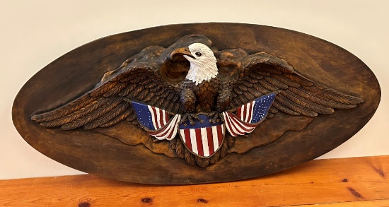 LARGE HAND PAINTED BALD EAGLE WOODEN WALL HANGING