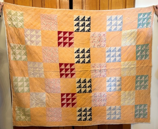 ANTIQUE QUILT - MEAURES 77 INCHES BY 63 INCHES