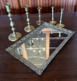 BRASS CANDLE AND MIRROR