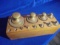 VINTAGE SET OF BRASS SCALE WEIGHTS IN WOOD CONTAINER