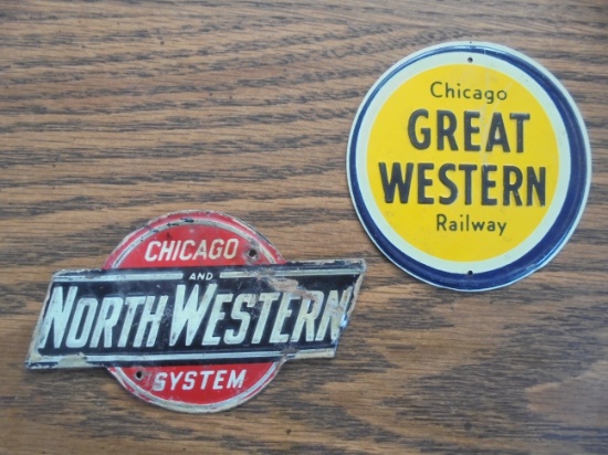 (2) SMALL VINTAGE RAILROAD SIGNS-NORTHWESTERN & GREAT WEST
