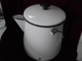 OLD ENAMELED COFFEE POT-10 INCHES TALL-WHITE AND BLACK