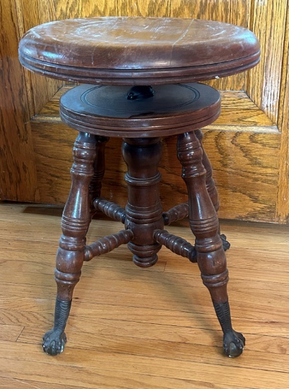 CLAWFOOTED ANTIQUE WOODEN ORGAN STOOL