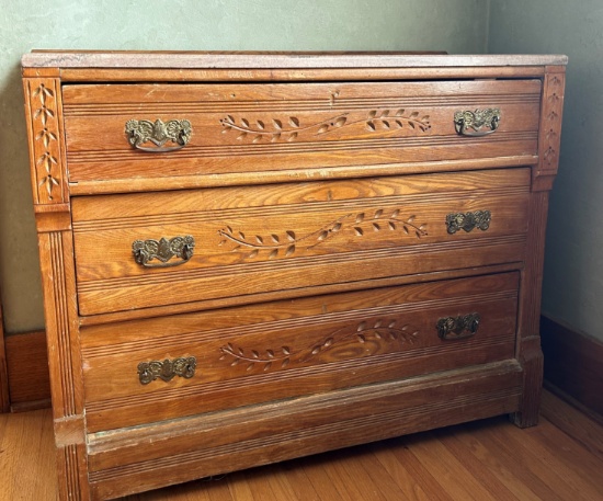 ANTIQUE THREE DRAWER CHEST OF DRAWERS - MARBLE TOP