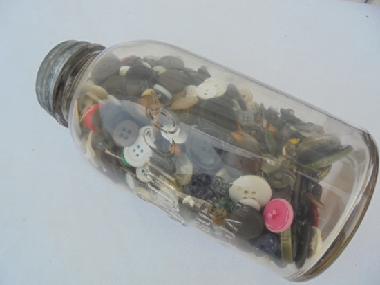 9 INCH TALL JAR OF OLD BUTTONS