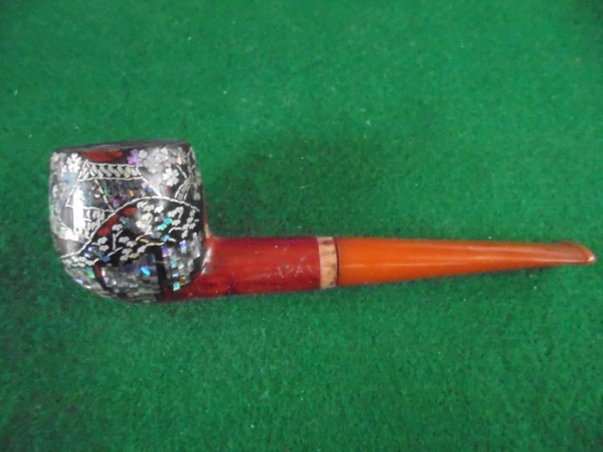 FANCY VINTAGE SMOKING PIPE WITH "MOTHER OF PEARL" DESIGN-VERY NICE