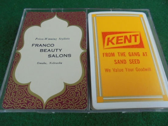 (2) DECKS OF PLAYING CARDS WITH ADVERTISING "KENT" AND "FRANCO BEAUTY SALONS"