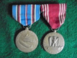 (2) OLD MILITARY METALS WITH RIBBONS