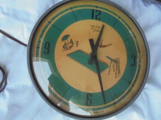 MID CENTURY ADVERTISING CLOCK ?  "THE POOL BY JULIUS"