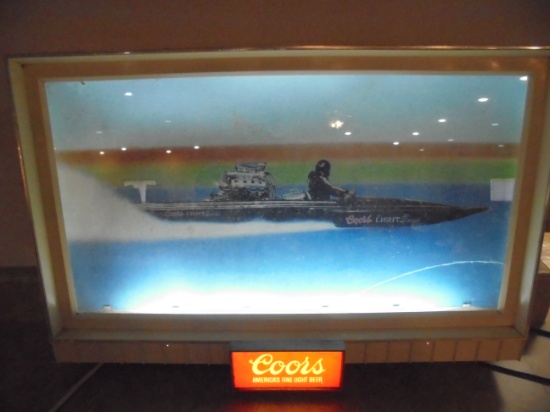 GREAT OLD "COORS BEER" ADVERTISING LIGHT UP SIGN (SPEED BOAT)- DOES LIGHT UP