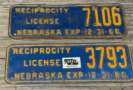 VINTAGE NEBRASKA RECIPROCITY LICENSE PLATES