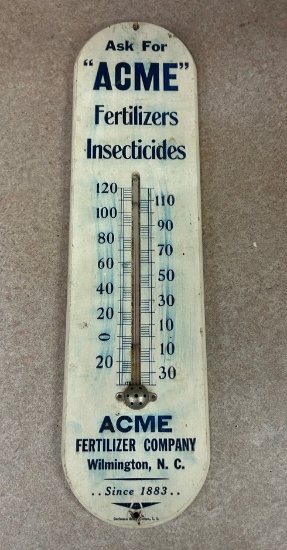 EARLY WOODEN "ACME FERTILIZER COMPANY" -- ADVERTISING THERMOMETER