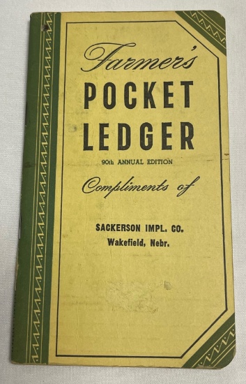 "SACKERSON IMPL. CO. WAKEFIELD, NEBR." JOHN DEERE POCKET LEDGER