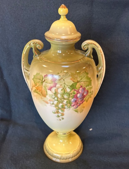 TWO HANDLED VASE WITH GRAPE FEATURES