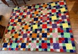 COLORFUL TIED QUILT - 94 INCHES BY 77 INCHES