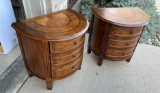 (2) HALF ROUND END TABLES - WITH INLAID TOPS
