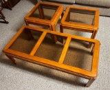 GLASS TOP COFFEE TABLE & (2) GLASS TOP END TABLES -- ALL MATCHING