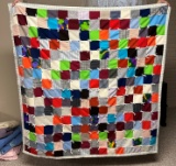 VINTAGE COLORFUL TIED LAP QUILT - 52 INCHES BY 56 INCHES