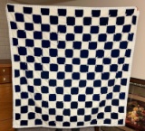 BLUE & WHITE TIED QUILT - 58 INCHES BY 58 INCHES