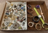 TWO BOXES OF JEWELRY - WATCHES AND PINS