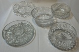 LOT OF 5 FANCY GLASS SERVING BOWLS