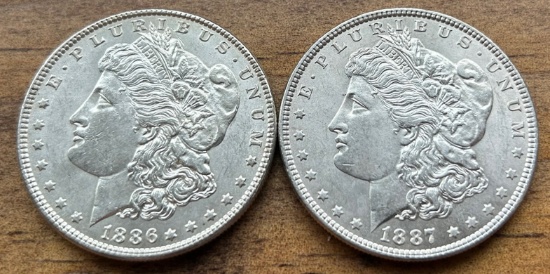 1886 & 1887 Morgan Silver Dollars - Nice Coins!
