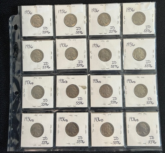 Lot of (16) Buffalo Nickels -- 1936 & 1936-D