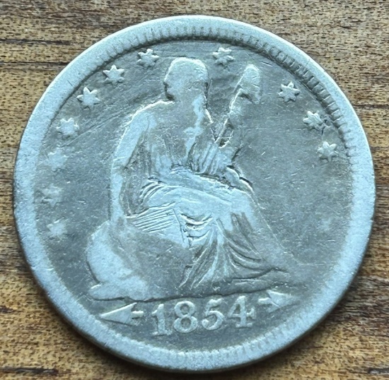 1854 United States Seated Liberty Quarter - With Arrows