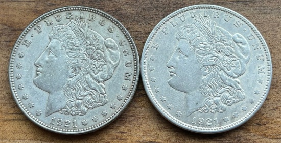 (2) 1921 Morgan Silver Dollars