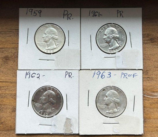 (4) Proof Washington Silver Quarters --- 1959-1961-1962-1963