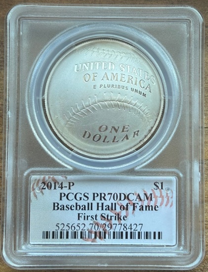 2014-P US Baseball Hall of Fame Silver Dollar - PCGS PR70DCAM -- Signed by Designer