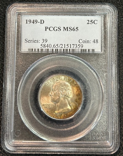 1949-D Washington Silver Quarter - PCGS MS65