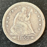 1853 United States Seated Liberty Quarter - With Arrows & Rays