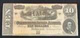 1864 Confederate States Of American $10 Note