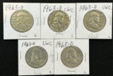 (5) 1963-D Franklin Silver Dollars