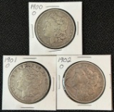 (3) US Morgan Silver Dollars --- 1900-O, 1901-O, & 1902-O