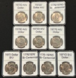 (10) Eisenhower $1.00 Coins - AU/BU