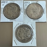 (3) Morgan Silver Dollars - 1887-O, 1892-O, & 1898-S