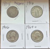 (4) US Silvers Quarters --- Barber, Standing Liberty, & Washington