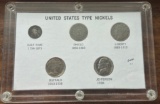 United States 5-Coin Nickel Type Set - In Capital Plastic Holder
