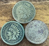 (3) Early Copper-Nickel Indian Head Cents --- 1859, 1860, and 1862