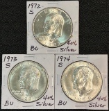 (3) BU Eisenhower Silver $1 Coins -- 1972-S, 1973-S, & 1974-S