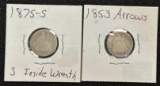 1853 & 1875-S United States Seated Liberty Dimes