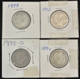 (4) Barber Quarters - 1893-O, 1895-O, 1898, & 1905