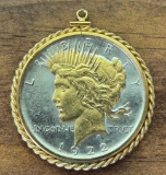 1922 Peace Silver Dollar in Bezel