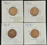 (4) Early US Indian Head Cents --- 1865, 1866, 1868, and 1870