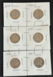 (6) Early Dated Jefferson Nickles