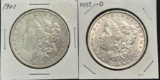1889-O & 1901 Morgan Silver Dollars