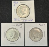 (3) 40% Silver Kennedy Half Dollars